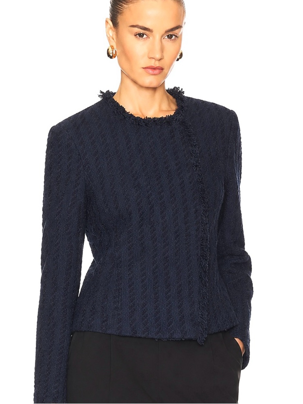 Hugo Boss Navy Fringe-Trim Tweed Blazer